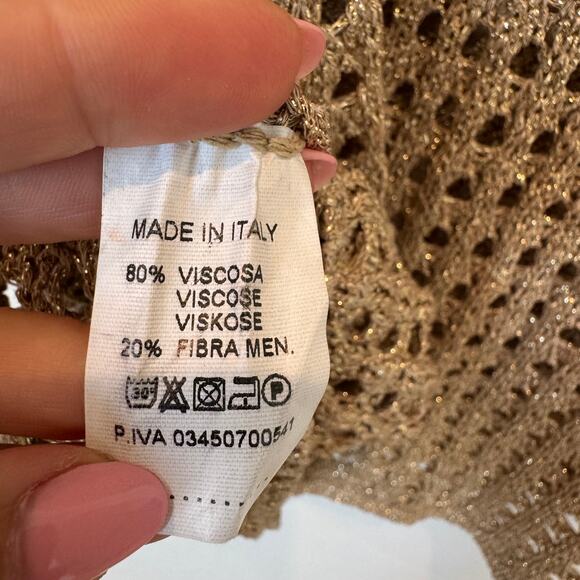 Italian Gold Woven Metallic Knit Pullover Cold Shoulder Tunic Cover-Up Top Dress - Picture 7 of 9